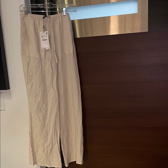 Zara Cream Textured Pants - Picture 1 of 5